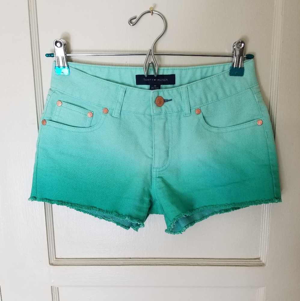 TOMMY HILFIGER green ombre frayed hem shorts